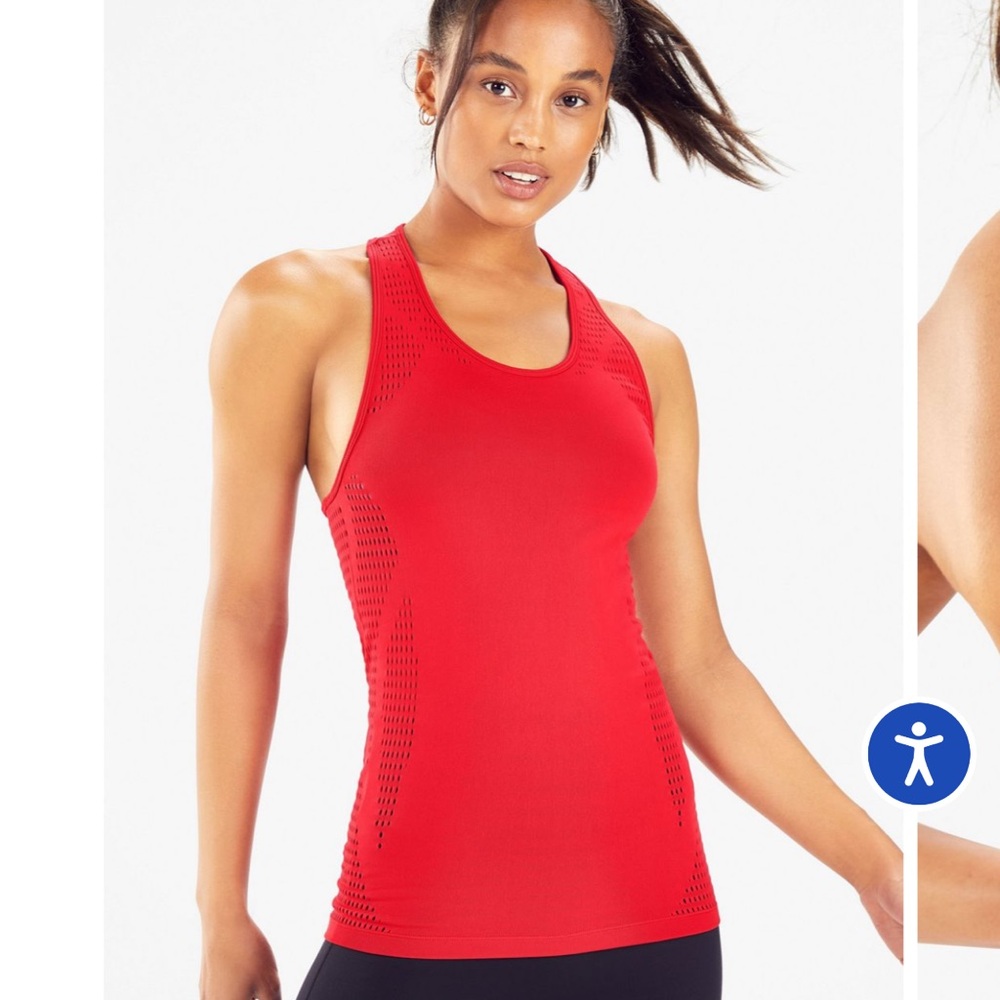 FABLETICS Corrine Sculptknit Persimmon Red Pierced Racerback Tank Top Small EUC